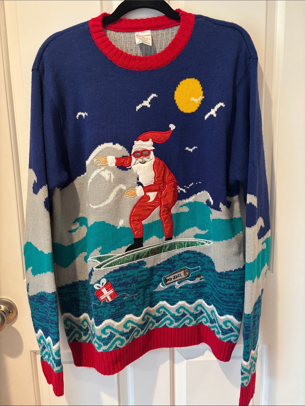 New York Laundry Men's Surfing Santa Ugly Tacky Sweater Size L